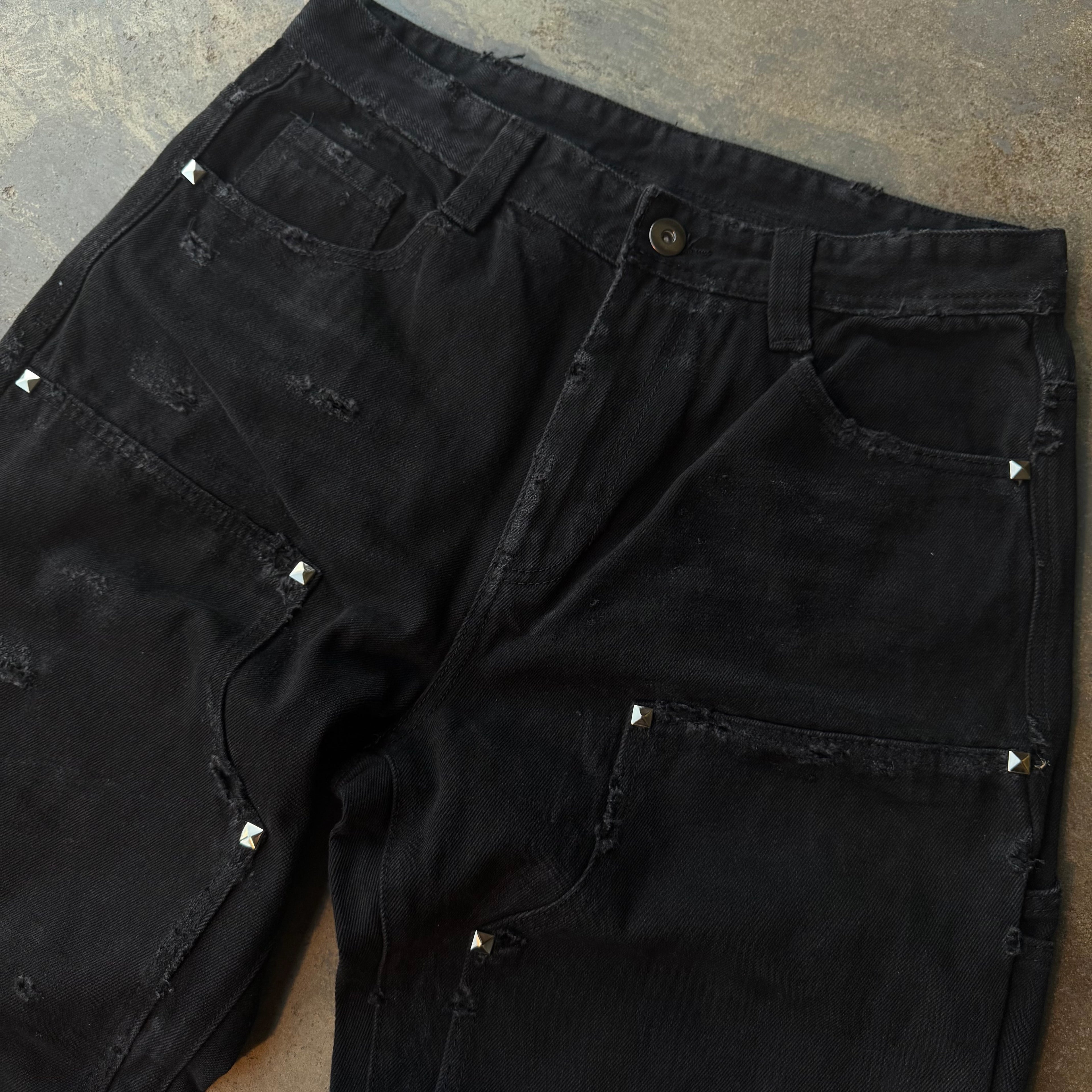 BLACK STUDDED DOUBLE KNEES