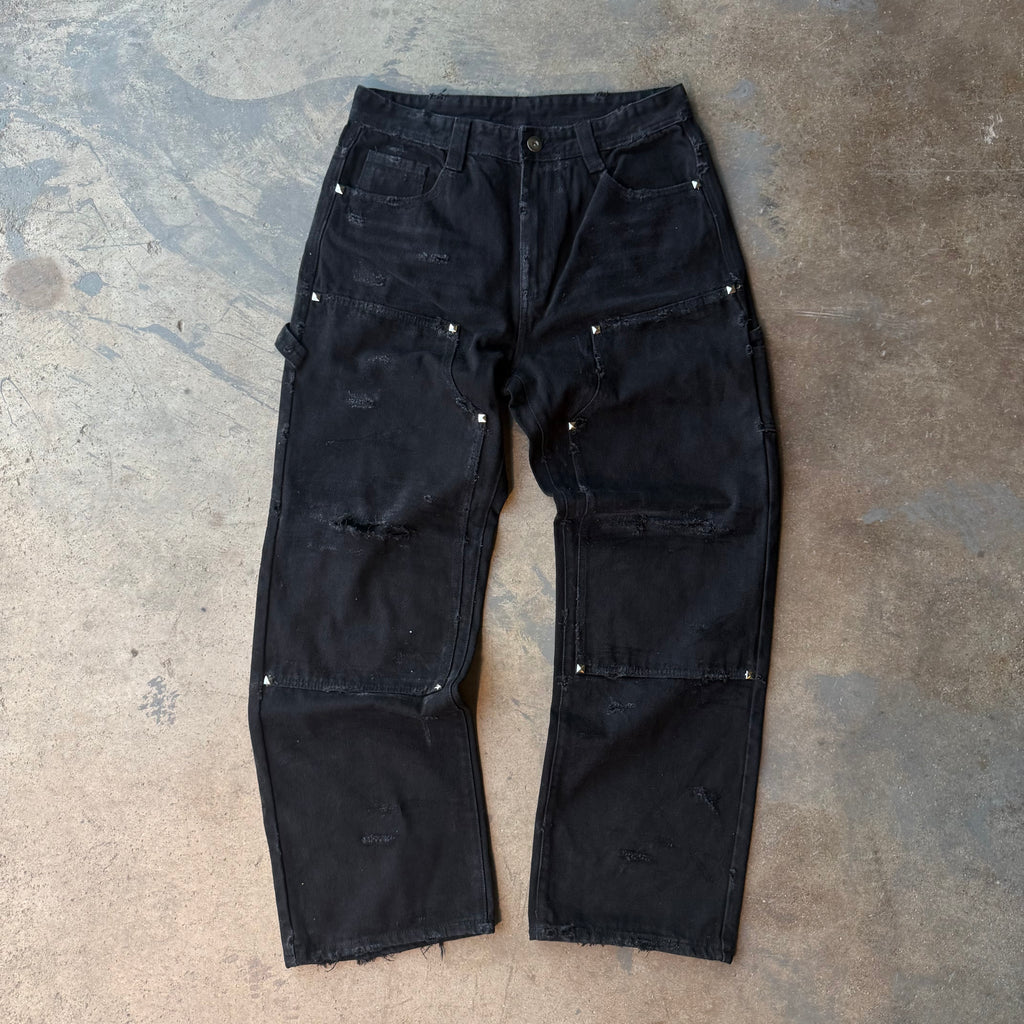 BLACK STUDDED DOUBLE KNEES