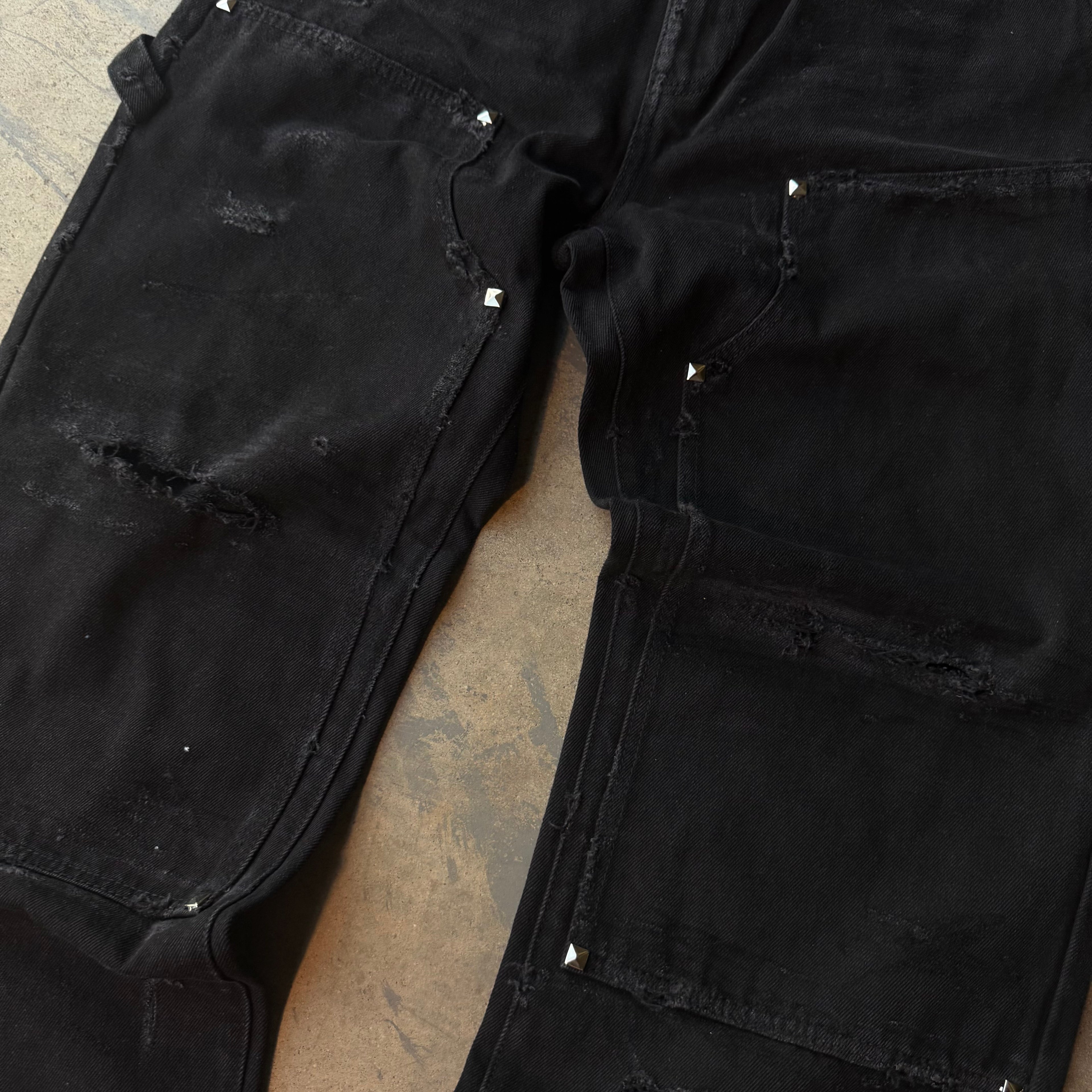 BLACK STUDDED DOUBLE KNEES